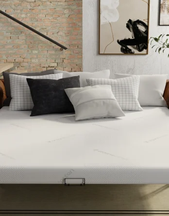 Deluxe memory foam sofa bed mattress, full view on leather sofa