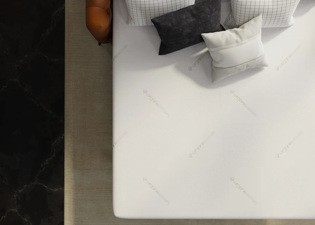 Breathable organic cotton cover, top-down corner shot - Deluxe memory foam sofa bed mattress