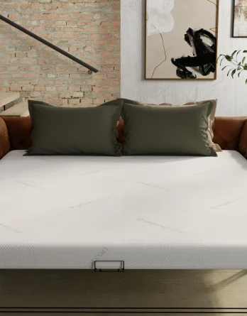 Latex sofa bed mattress, full view on leather sofa